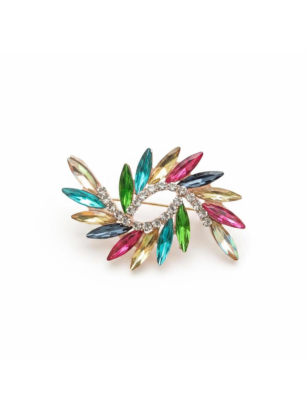 Colorful Rhinestone Leaf Brooch Pin